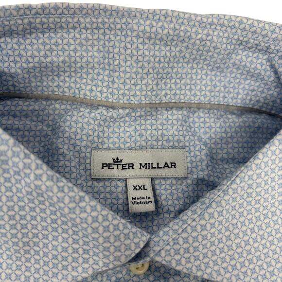 Peter Millar 2XL Blue Star Pattern Long Sleeve Button Down Linen Blend Shirt - Picture 2 of 6